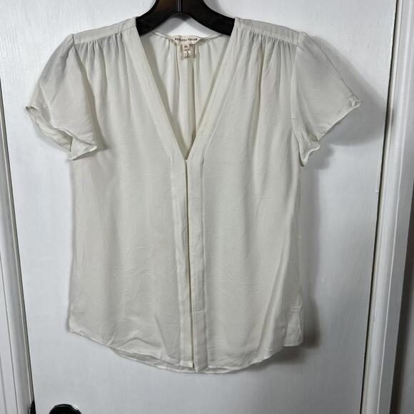 Rebecca Taylor Women's Short Sleeve Silk Blouse with Pleat Front Cream Sz 00 - Picture 1 of 6